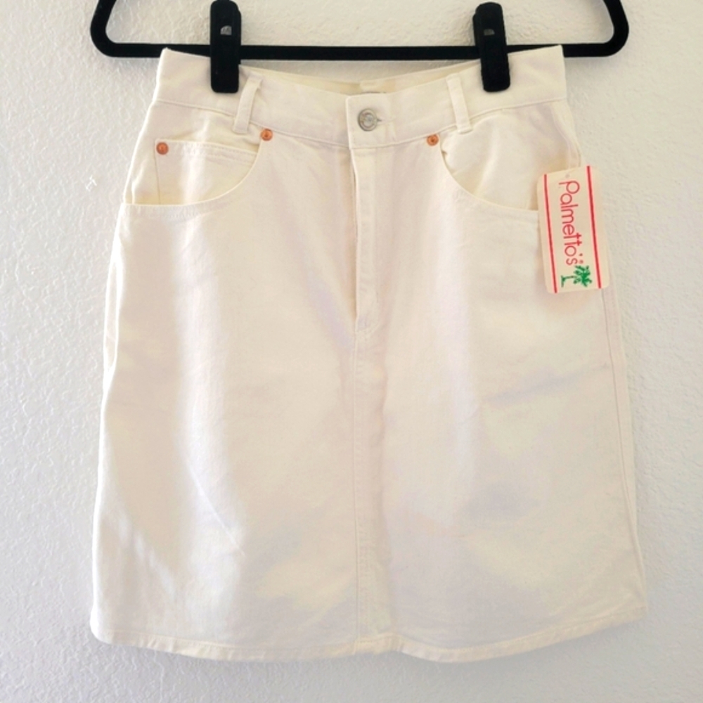 Vintage 80s Deadstock Palmetto's White Denim Skirt NWT 27" Waist Made In USA - Picture 1 of 8